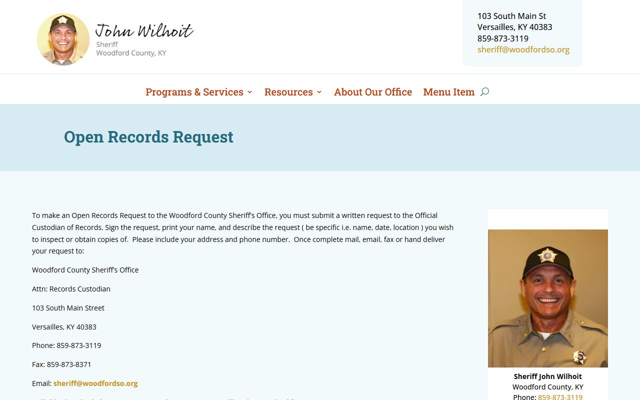 Woodford County booking photo open records request instructions